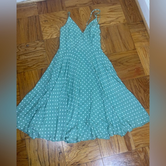 Ina Mint  mini 100 % rayon summer Green Dress with White Dots L - Picture 1 of 7